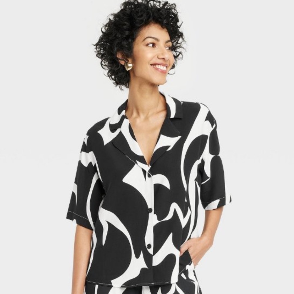 Short Sleeve Button Down Groovy Camp Shirt - A New Day